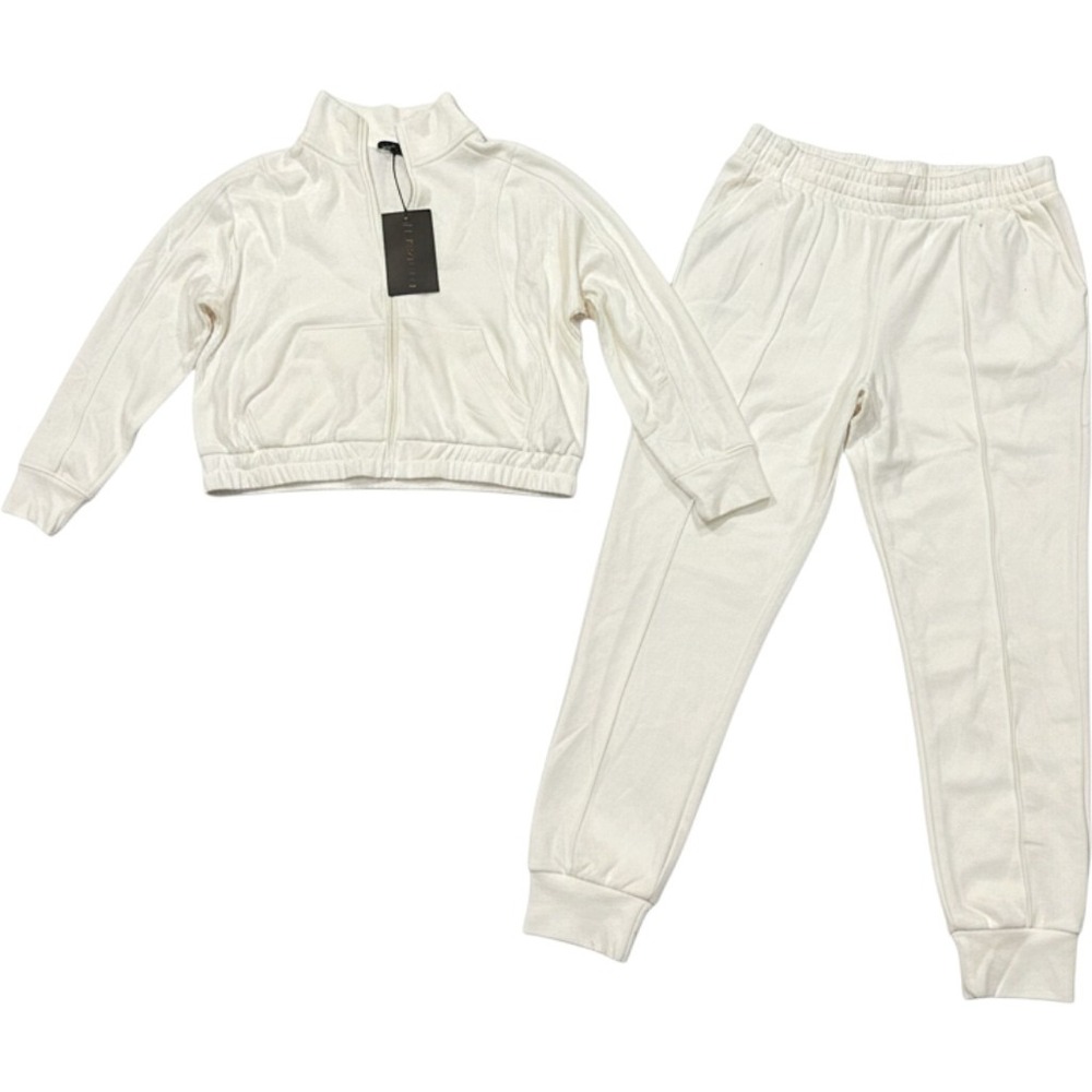 Danskin Womens Cream Tracksuit Set Full Zip Jacket and Joggers Size Large NEW